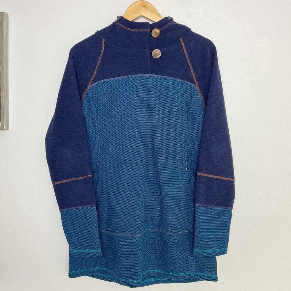 Prana blue hooded tunic length sweatshirt women’s size medium